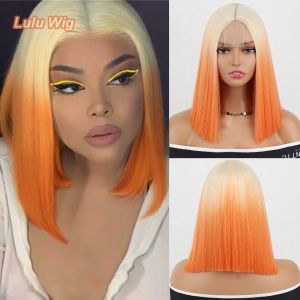 Perruques courtes blondes orange cosplay perruques synthétiques perruques pour les femmes raies bob de cheveux middle partie naturelle blonde rose rouge perruques