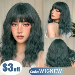 Wigs Short Bob Synthetische pruiken met pony Green Curly Wave Women Pruiken kleurrijke Halloween cosplay feest haarpruiken hittebestendige vezels