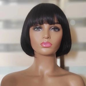 Wigs Short Bob Wig met pony Rechte Haar Bob Pruiken Braziliaanse mensenpruik Hair Pruik Remy Full Machine Made Pruik voor vrouwen Glueless Bob Wig