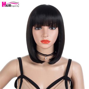 Perruques courte Bob Wig avec frange Wig Synthetic Wig Hair Wigs for Black Women Cosplay Wig Hair Expo City