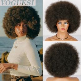 Perruques courtes brunes boucles naturelles de perruque synthétique des femmes fibres féminines fibres perruque afro-américaine convient à l'usure quotidienne lors des fêtes