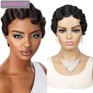 Perruques courte onde de doigt perruque synthétique Pixie coupée perruques pour femmes noires afro-américain brun blonde courte onde de l'océan Peruque Peruca Cosplay