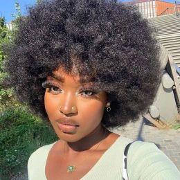 Perruques courtes perruque à cheveux humains bouclés afrofy moelleux avec une frange 180% de densité Machine complète Wig Natural Pixie Cut Wig Hair Brésilien