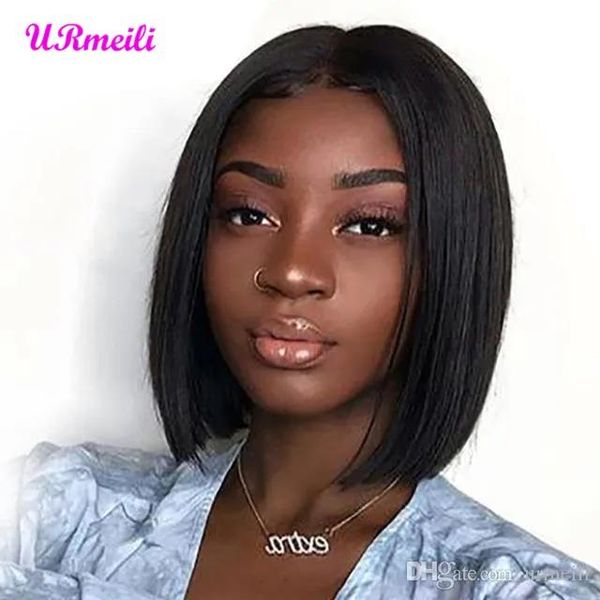 Perruques courtes en dentelle à poils humains Bob Bob Wigs avec des cheveux de bébé 8 à 16 pouces brésiliens sans glusilien Remy ombre Perruque de cheveux humains nouets