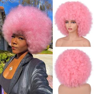 Pruiken kort haar afro krullende pruiken met pony voor zwarte vrouwen Afrikaanse blonde synthetische pruik ombre gluueless cosplay 70s veerkrachtige pluizige pruiken