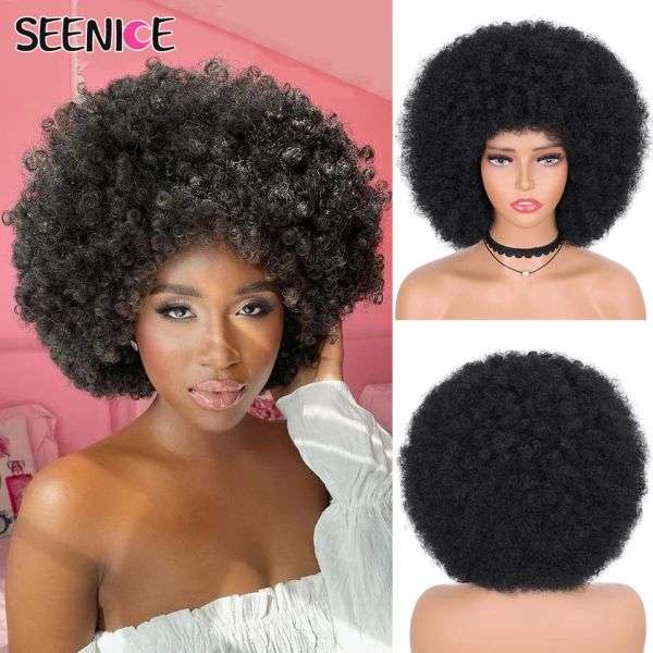 Perruques cheveux courts Afro crépus bouclés perruques pour femmes noires africain synthétique Cosplay Ombre sans colle naturel blond brun rose perruque SeeNice