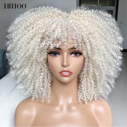 Pruiken kort haar afro kinky krullende pruiken met pony voor zwarte vrouwen cosplay lolita synthetische natuurlijke blond wit roze blauw groen pruik