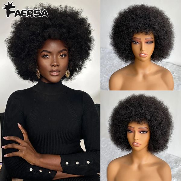 Pelucas de pelo corto pelucas rizadas afro rizadas con flequillo para mujeres negras ombre sintética cosplay natural rubia rubia rojo azul