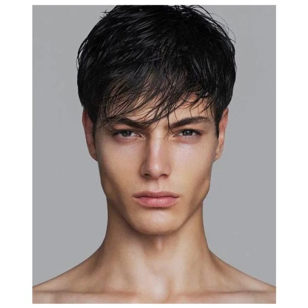 Pelucas hombres cortos peluca recta peluca sintética para el cabello masculino vellón realista negro simulan pelucas de tupi de cuero cabelludo humano