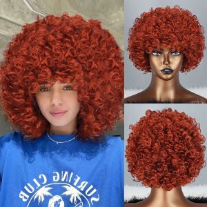 Perruques courtes orange rouge afro perruques bouclées pneosques avec frange des perruques synthétiques pour la femme coiffure naturelle cosplayé