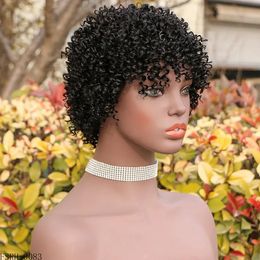 Perruques courtes coupe de lutin Afro crépus bouclés cheveux humains malaisiens Remy perruques sans colle pour les femmes noires meilleur cheveux naturels fabriqués à la Machine perruque avec B