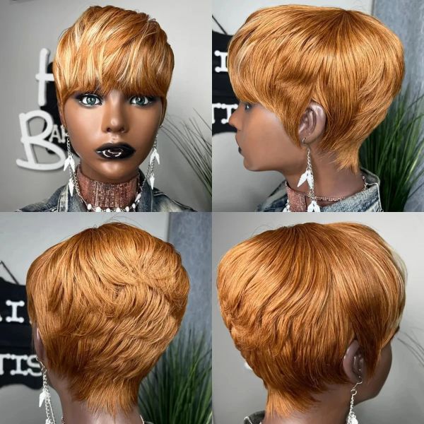 Perruques courte pixie coupé perruques de poils synthétiques perruque ombre blonde bob bob perruques avec frange pour femmes noires coiffure naturelle femme perruque