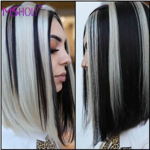 Pelucas Peluca Blanca Plateada Recta Corta Pelucas de Pelo sintético resaltadas para Mujeres Blancas Negras Peluca de Cosplay Astilla Alta Temperatura Msholy