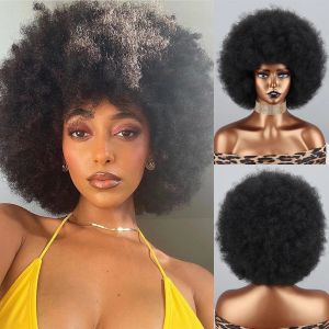 Pruiken Kort synthetisch haar Afro Kinky krullende pruiken met pony voor zwarte vrouwen Afrikaanse synthetische ombre cosplay natuurlijk zwart pluizige pruik