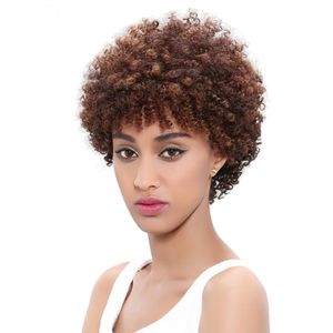 Pelucas cortas pelucas de pelo sintético sin cola brasileño afro rizado pelo virgen rizado peluca sin encaje para mujeres envío gratis