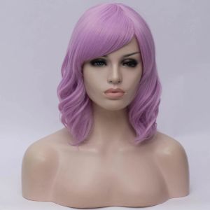 Perruques courtes courtes avec frange latérale Cosplay Wigs for Women Synthetic Wavy Wig Purple Blue Rose Green Hair