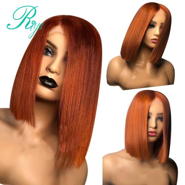 Pelucas Parte lateral castaño/rojo cobre brasileño peluca delantera de encaje corto Bob pelucas de cabello humano simuladas delanteras de encaje para mujeres negras