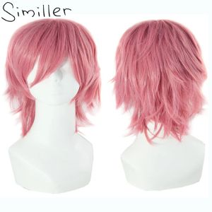 Pruiken Similler Korte synthetische pruiken voor heren Anime Cosplay Krullend haar Hittebestendigheid Roze Zwart Rood Blauw Bruin Geel Witte pruik