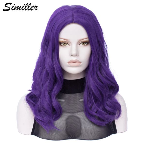 Perruques Similler Synthétique Wig Femmes Curly Hair Resistance Heat Resistre Purple Long Wigs for Cosplay Central Parting