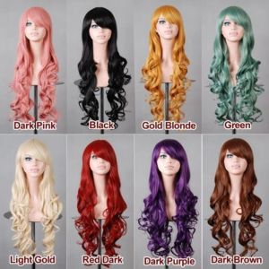 Pruiken similler synthetische pruiken voor vrouwen anime cosplay krullen hittebestendigheid haar rood zwart bruin roze goud groen 13colors beschikbaar