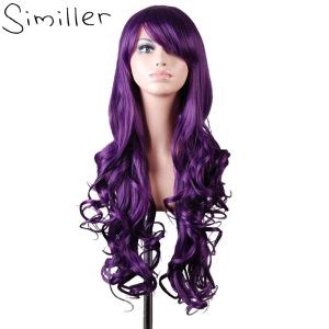 Pelucas similler mujeres pelucas sintéticas largas resistencia al calor cabello ondulado multicolor cosplay peluca rojo verde azul negro gris 80cm