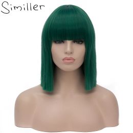 Perruques Similler Femmes Short Bob Wig Synthétique Perruques à haute température Fiber Fibre with Fringe / frange et Rose Net Fark Green Blue Purple