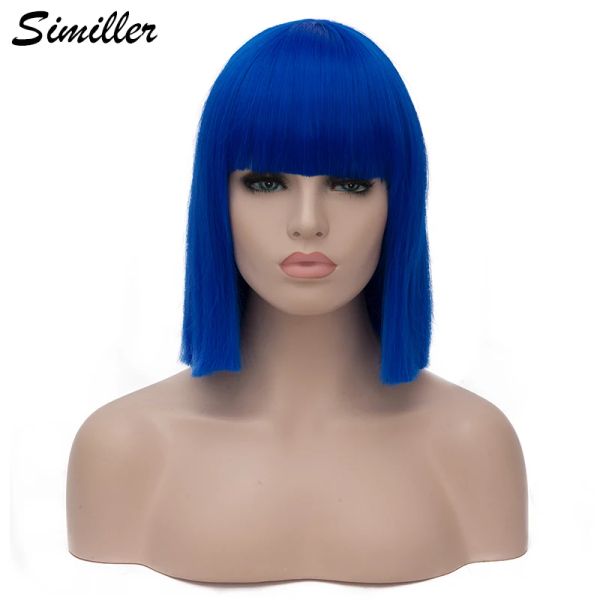 Perruques Similler Femmes synthétiques Wigs Coiffes Bob raide Bob Perre pour la chaleur Cosplay Bleu noir rouge foncé violet