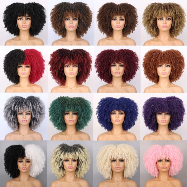 Perruques de perruques afro bouclées de sissi avec une frange avec des perruques de cosplay blonde blonde blonde blonde sans glue