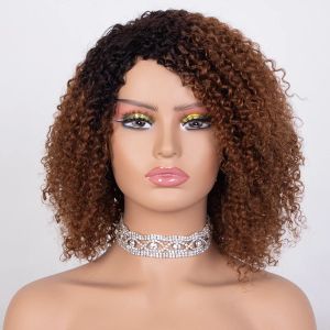 Perruques Sleek Afro Kinky Curly Human Hair Wigs ombre Sight Human Human Hair Wig with Bangs Colored Brésilien 4a Curly Bob Wig pour les femmes