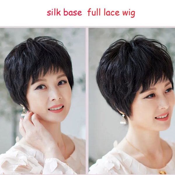 Perruques Soft Silk Base Full Lace Wigs Brésilien Remy Hair Light Skyp Galpons Human Heuving Wigs for Women Short Bob Straight Wavy Hair Wigs