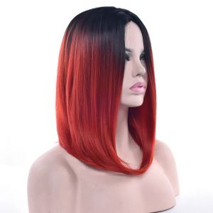 Wigs Sowee 11 kleuren synthetisch haar zwart tot rood ombre haar kort rechte bob pruiken hoge temperatuur vezel cosplay pruik voor vrouwen