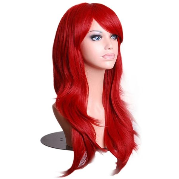 Perruques SOOWEE 70 cm de long Wavy Red Wigs Fake Hairpices Synthetic Hair Cosplay Wig for Black White Women