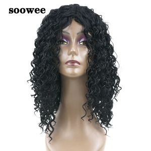 Perruques SOOWEE Medium Deep Curly Synthetic Hair Wig Black Party False Hair Cosplay Wigs for Black Women Pliée Coiffure Coiffure Wigsfemale