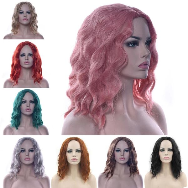 Pelucas Soowee, pelo sintético ondulado, gris y rosa, peluca de fibra de alta temperatura, postizos, pelo de fiesta, rojo, negro, verde, pelucas de Cosplay para mujer