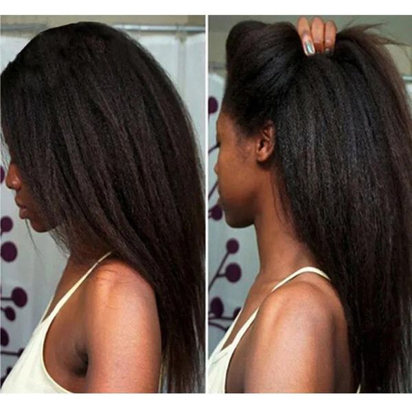 Perruques Stock Afro Kinky Droite Couleur Noire Synthétique Avant de Lacet Perruques de Cheveux italien yaki sraight afro-américaine femmes perruque avec des cheveux de bébé