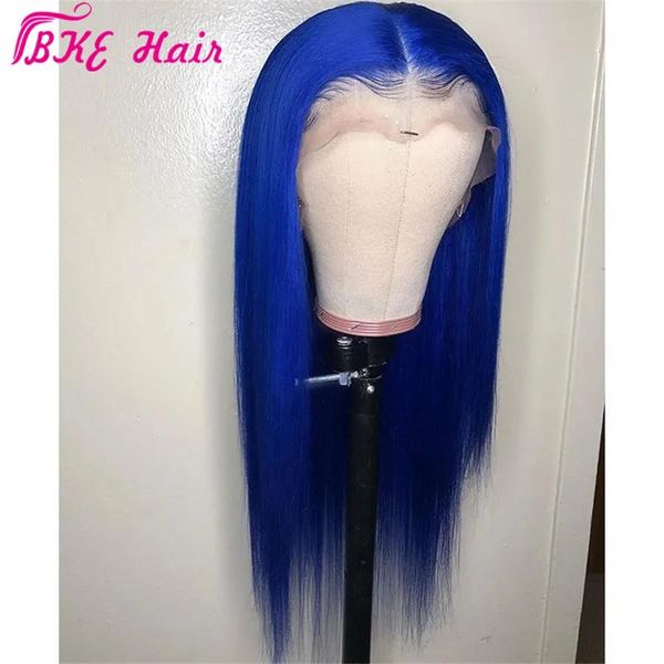 Pelucas Peluca de encaje de cabello humano de simulación en stock Perruque Frontal Peluca de color azul completo Peluca de cosplay sintética larga y recta con encaje frontal para mujeres