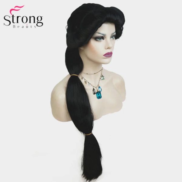 Perruques StrongBeauty Cosplay Wigs Jasmine Princess Long Black Wig Synthetic Hair