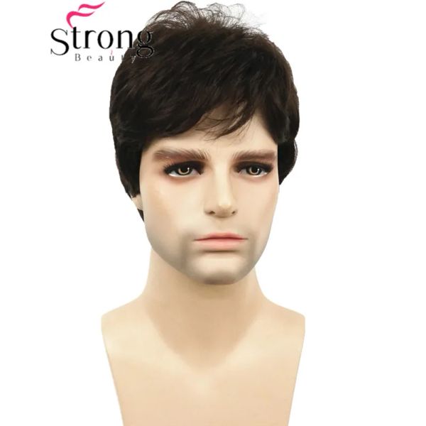 Pelucas strongbeauty marrón oscuro masculina para hombre de pelucas de color de cabello corto sintético