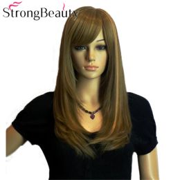 Perruques StrongBeauty Girl Cosplay Blonde Brun Perruque Longue Droite Oblique Frange Perruques De Cheveux Complets