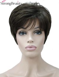 Wigs StrongBeauty Korte rechte pruiken Synthetische vrouwen Haar Natuurlijke pruik vele kleuren