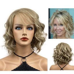 Pelucas Strongbeauty Short Wavy Ash Blonde High Heat Ok Full Synthetic Wig para mujeres