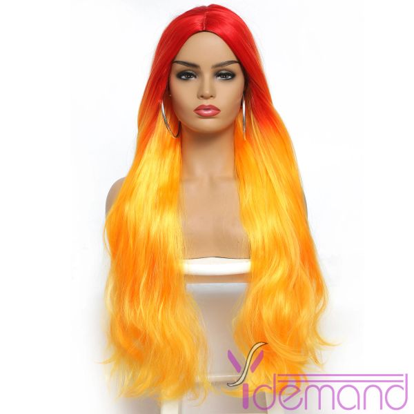 Perruques Super Long ombre Orange Synthetic Hair Wigs for Women Part Middle Bodywavy Cosplay Wigs Wig résistant à la chaleur Natural Hair Wig