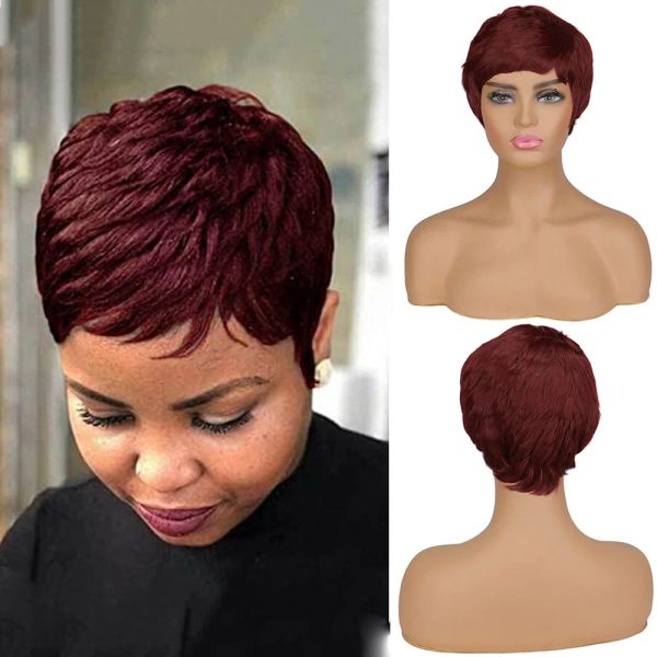 Perruques SuQ – perruque synthétique courte coupe lutin, perruque afro-américaine bordeaux, cheveux résistants à la chaleur pour femmes noires, coiffures féminines