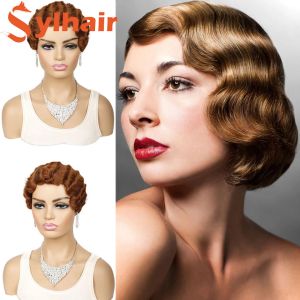 Wigs Sylhair Machine Makes Short Dinger Wave Retro Style Wig Cosplay Hair Synhetic Coiffure courte Coiffure Flapper des années 1920 pour les femmes