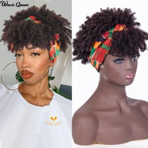 Perruques synthétiques Afro crépues bouclées, bandeau cramoisi résistant à la chaleur pour femmes noires, courtes et naturelles avec sacs