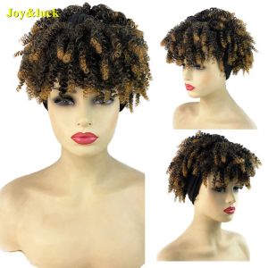 Perruques Synthétique Black Bandband Perruque Brun Brown Linn Afro Pinky Curly Wigs avec une frange pour les femmes Utiliser les cheveux quotidiennes