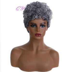 Perruques synthétiques curling cheveux perruque naturelle courte blanche mixte gris pour les femmes noires africaines new style perruques