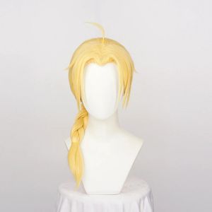 Perruques Hair synthétique Fullmetal Alchemist Edward Elric 55 cm de long Traited Cosplay Wig Wig résistant à la chaleur Golden Styled Wigs + une casquette de perruque