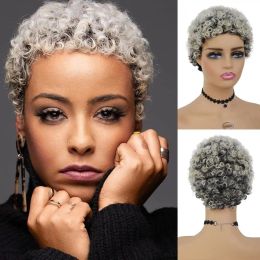 Pelucas cabello sintético peluca rizada corta gris peluca afro para mujeres negras pelucas de corte de duendes para pixie para uso diario de fiesta