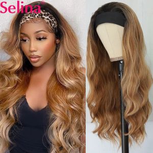 Perruques Synthétique Bandeau de bande Wig Sight Wig T1b 27 30 mix miel Honey Blonde Body Wigs Wigs Utiliser la perruque Fibre résistant à la chaleur 30inch